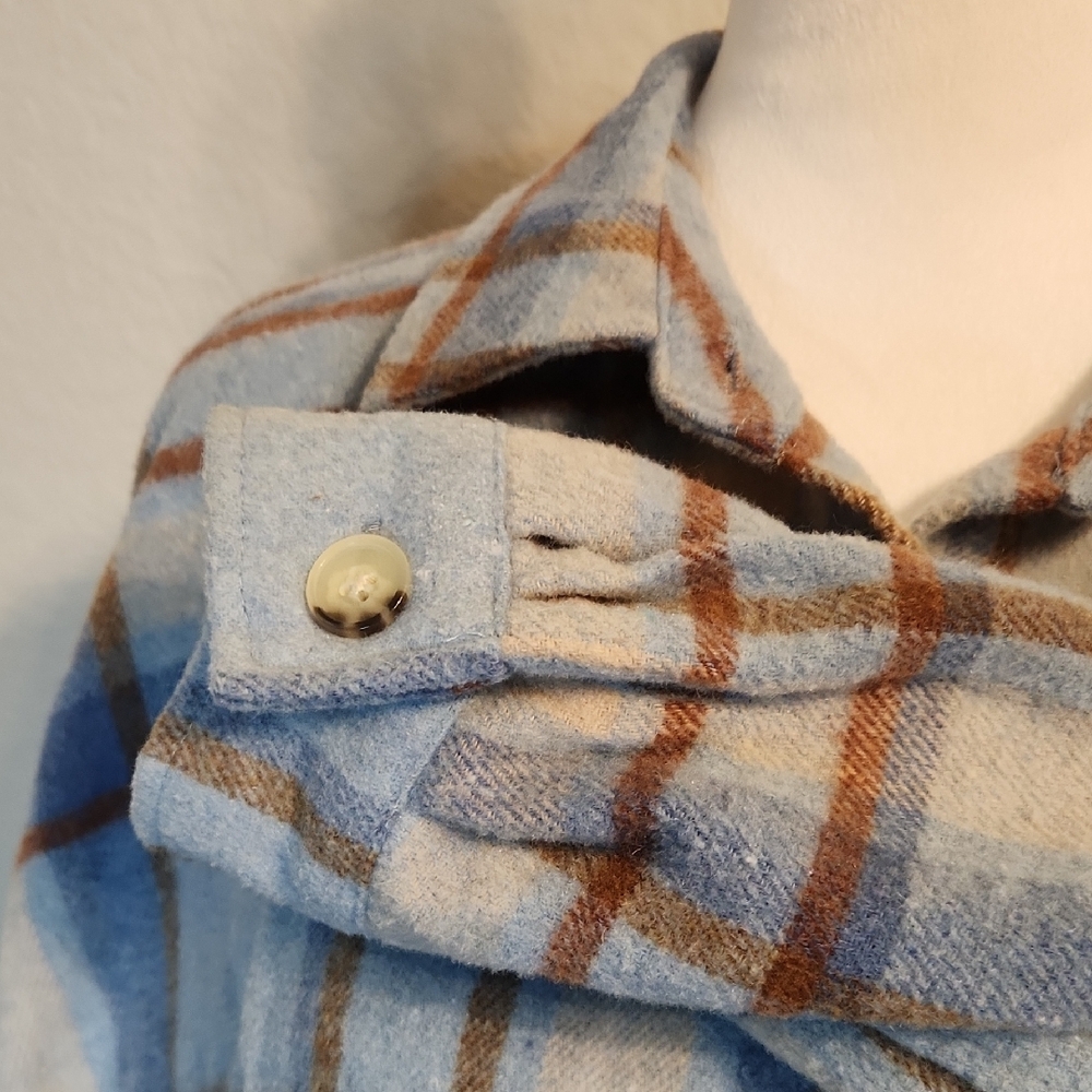 Ford Bronco Blue Brown Plaid Button Down Flannel Large - Picture 7 of 13
